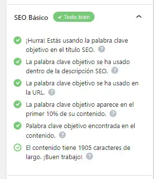 Pantalla que muestra las opciones de SEO básico de RankMath