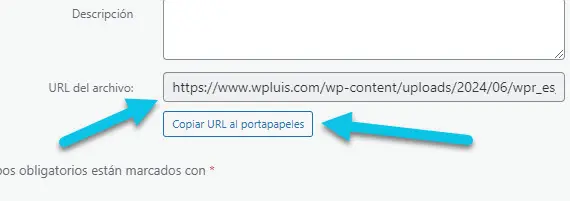 Es una pantalla que muestra dónde copiar el enlace de una imagen en WordPress.